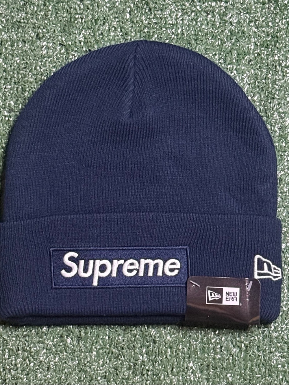 Supreme Navy Box Logo Beanie - Men's Knit Hat